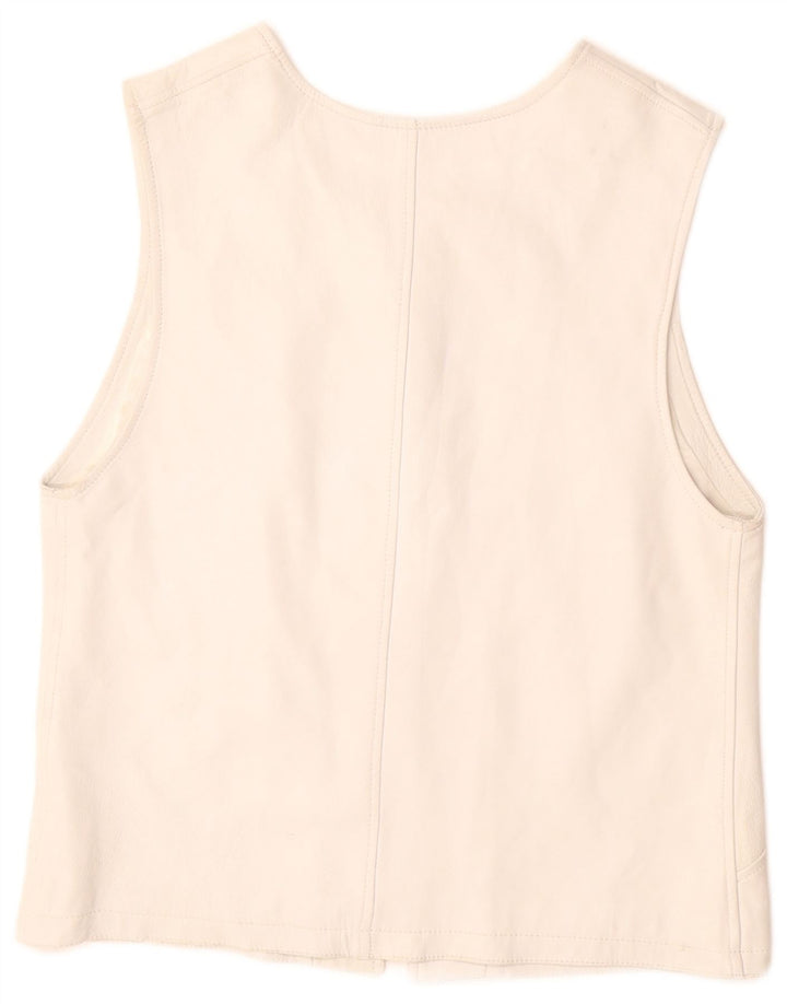 VINTAGE Dame Læder Gilet UK 12 Medium White
