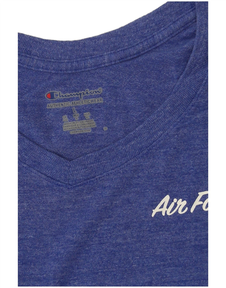 CHAMPION Dame Grafisk T-Shirt Top UK 16 Stor Blå