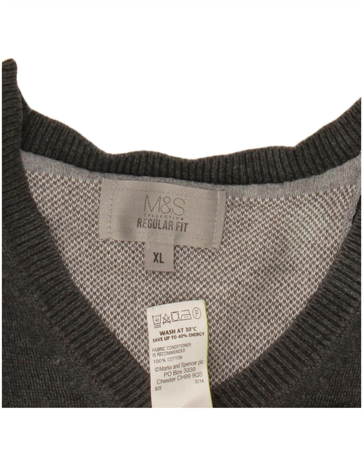 Marks & Spencer Herre Regular Fit V-hals sweater XL Grå Bomuld