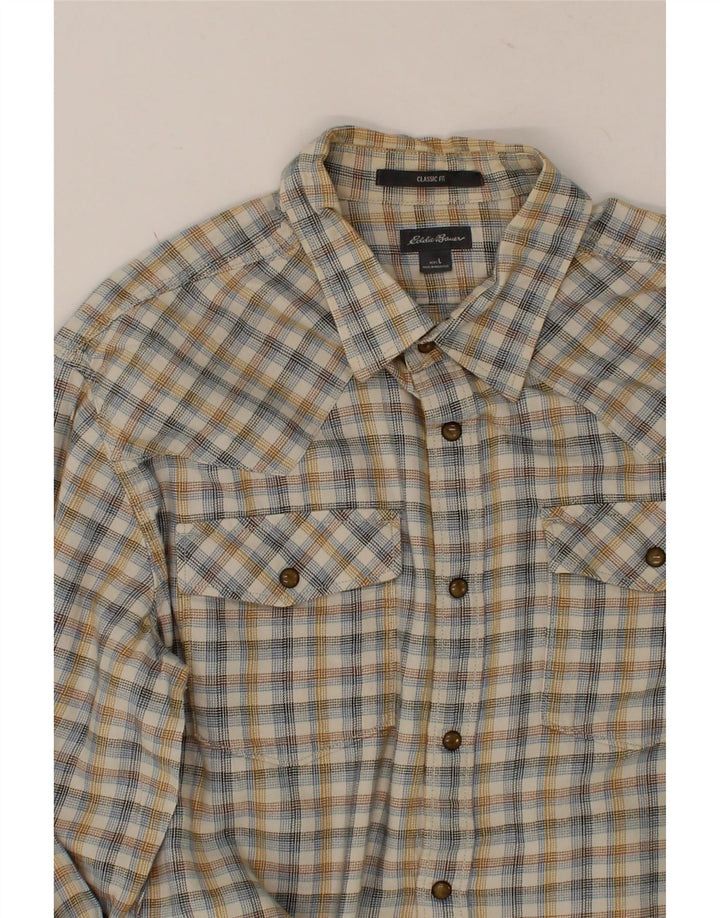 EDDIE BAUER Mens Classic Fit Flannel Shirt Large Grey Check Cotton Vintage Eddie Bauer and Second-Hand Eddie Bauer from Messina Hembry 