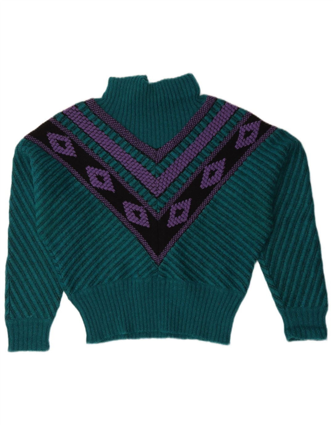 Vintage Dame Turtle Neck Jumper Sweater US 12 Stor Grøn Geometrisk
