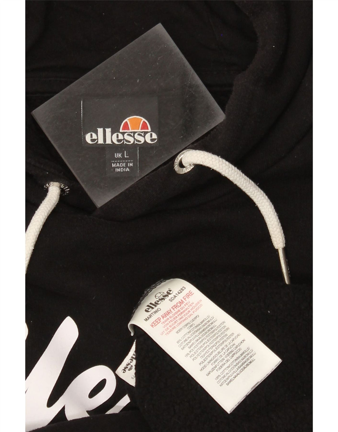 Ellesse Herre grafisk hættetrøje Jumper Stor sort bomuld