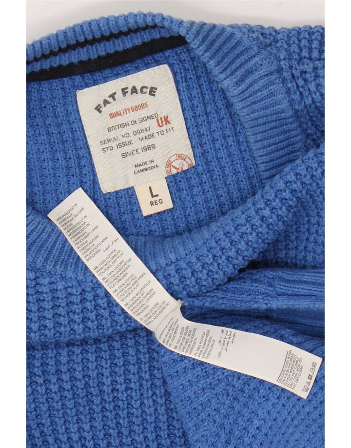 Fat Face Herre Regular Fit Crew Neck Jumper Sweater Stor Blå Bomuld