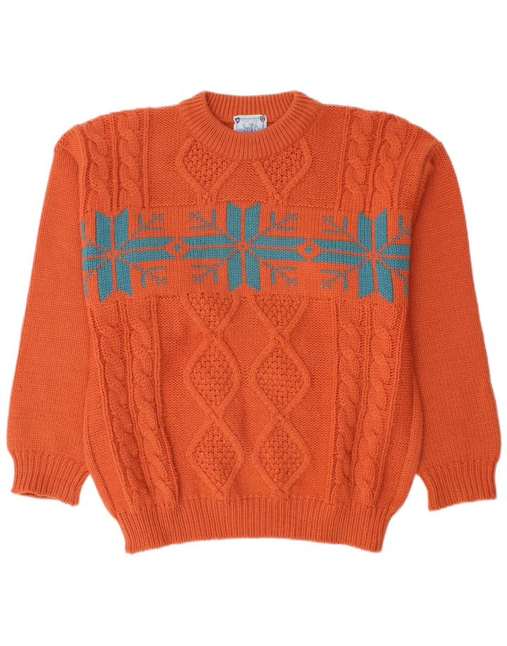 Varemærke Herre Crew Neck sweater Medium Orange Fair Isle Wool