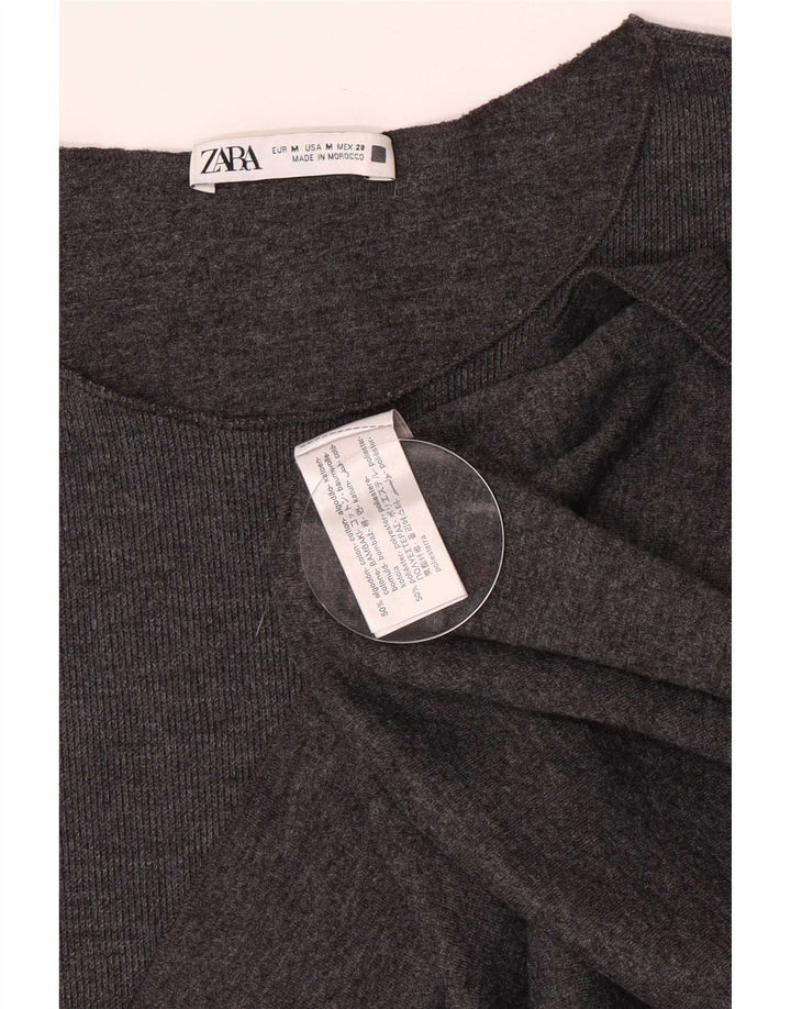 Zara Dame T-Shirt Top UK 12 Medium Grå Bomuld