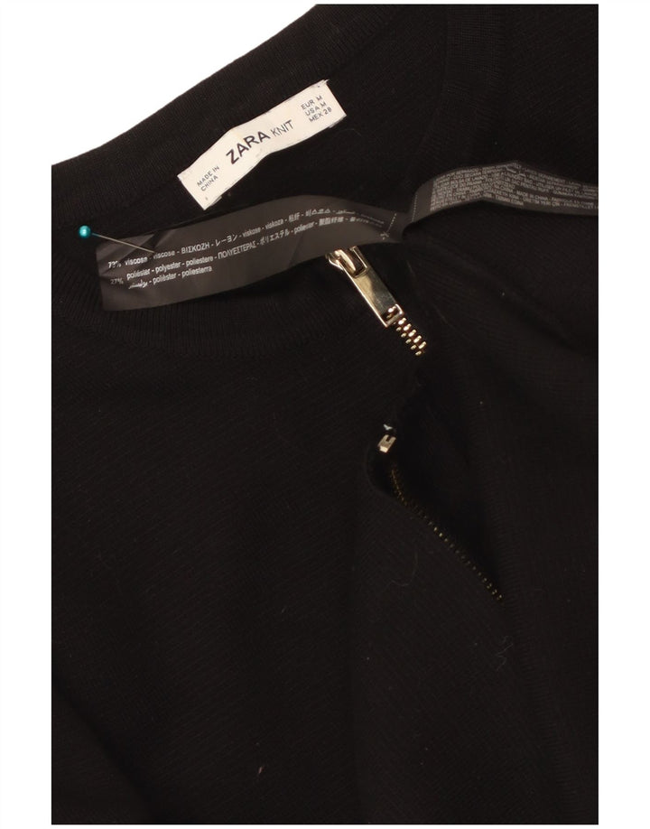 Zara Womens Crop Cardigan Sweater UK 12 Medium Black Viscose