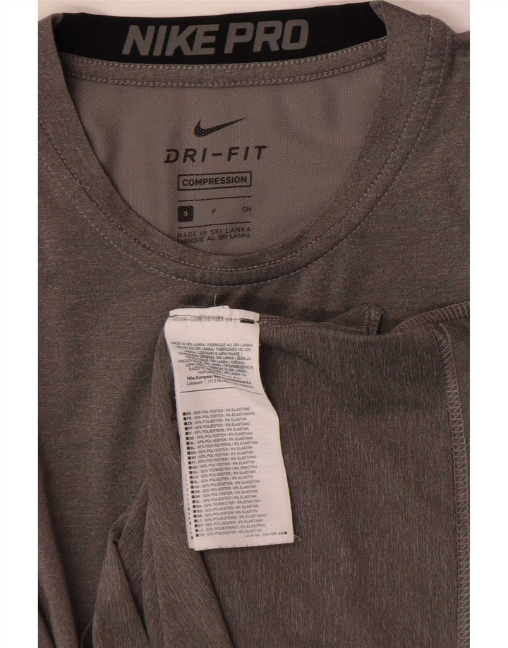 Nike Dame Dri Fit Top Langærmet UK 10 Small Grey Colourblock Polyester