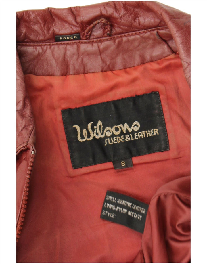 Wilsons Womens Crop Læderjakke UK 8 Small Burgundy Læder