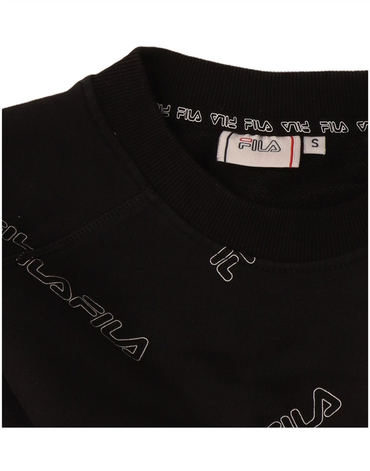 Fila Dame Oversized Grafisk Crop Sweatshirt Jumper UK 10 Lille Sort