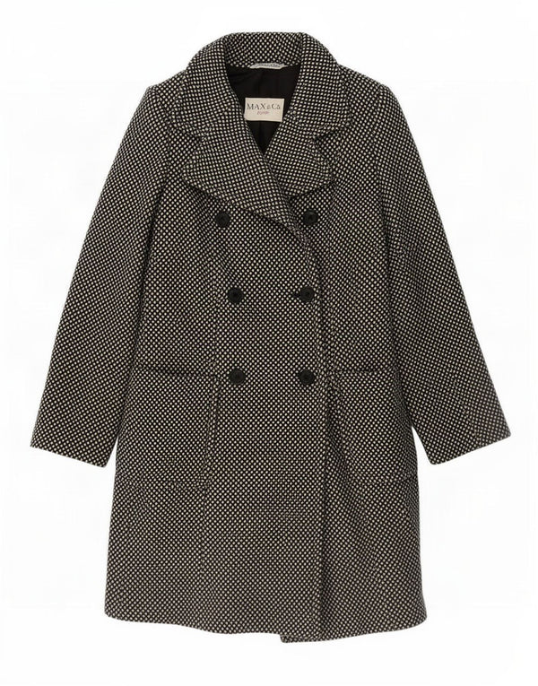 Max & Co. Womens Oversized Double Breasted Coat UK 6 XS Black Spotted Cupro
