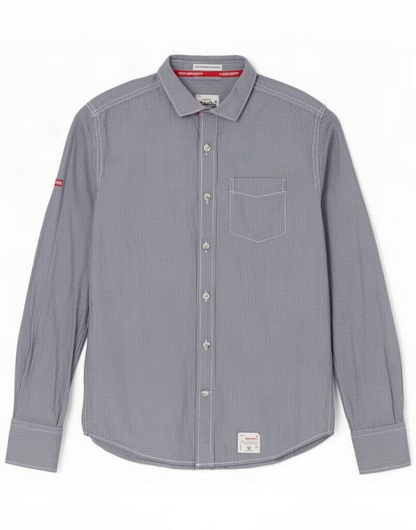 Superdry herreskjorte medium marineblå nålestribet bomuld