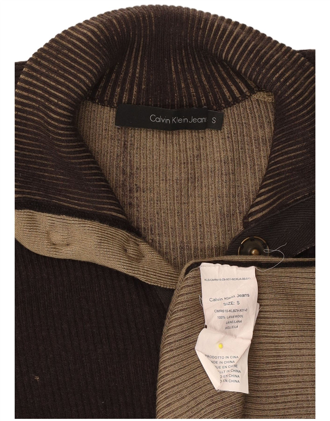 CALVIN KLEIN JEANS Dame Button Neck Jumper Sweater UK 10 Small Brown