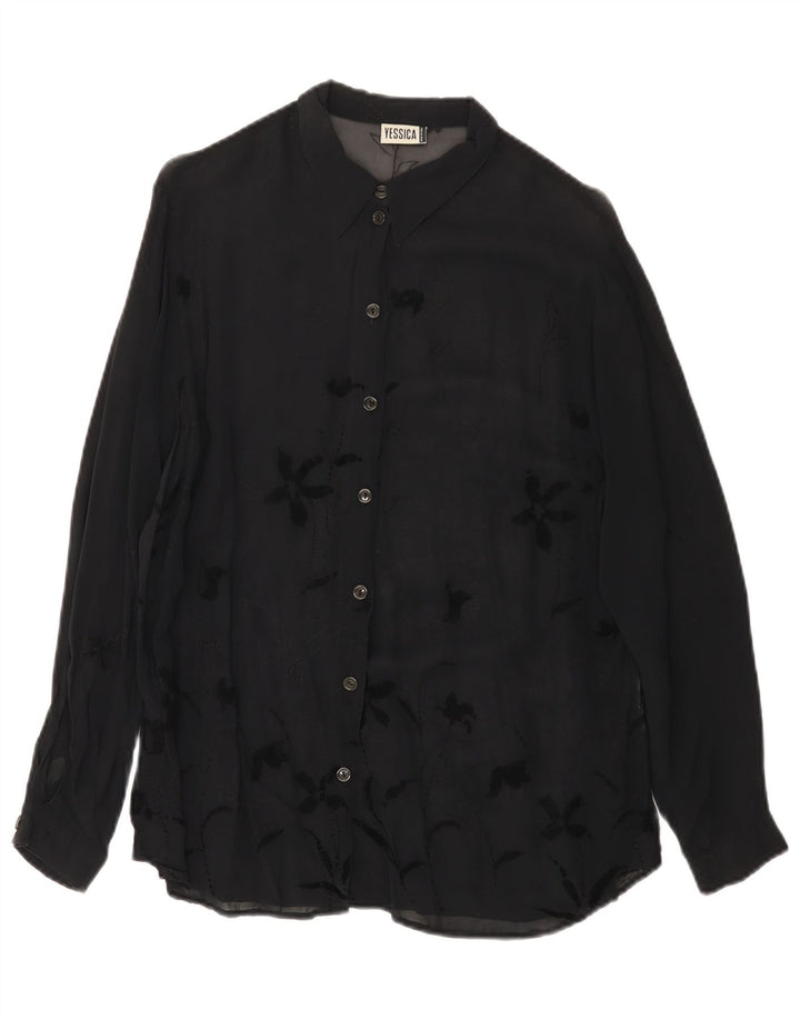 Yessica Dame Se Through Shirt Bluse UK 16 Large Black Floral