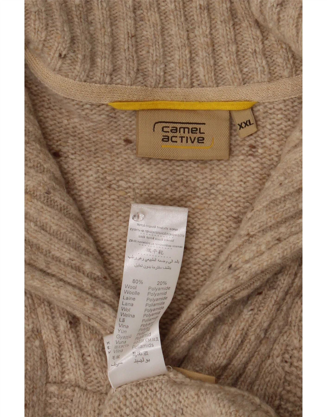 Camel Active Herre Zip Neck Jumper Sweater 2XL Beige Flecked Wool