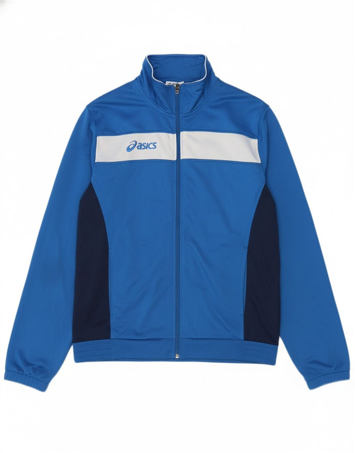ASICS Mens Graphic Tracksuit Top Jacket Medium Blue Colourblock Polyester
