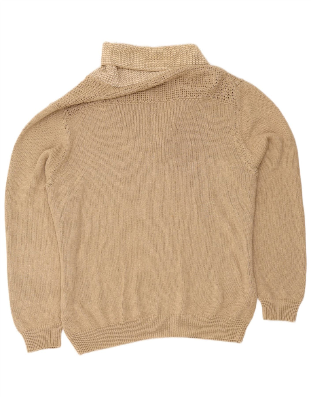 Massimo Dutti Herre Shawl Neck Jumper Sweater 2XL Beige Bomuld