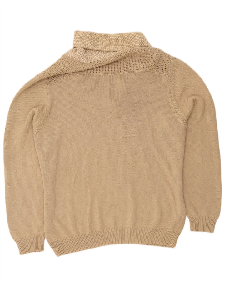 Massimo Dutti Herre Shawl Neck Jumper Sweater 2XL Beige Bomuld