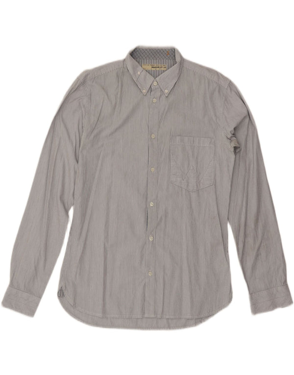 WRANGLER Mens Shirt Large Grey Pinstripe Cotton