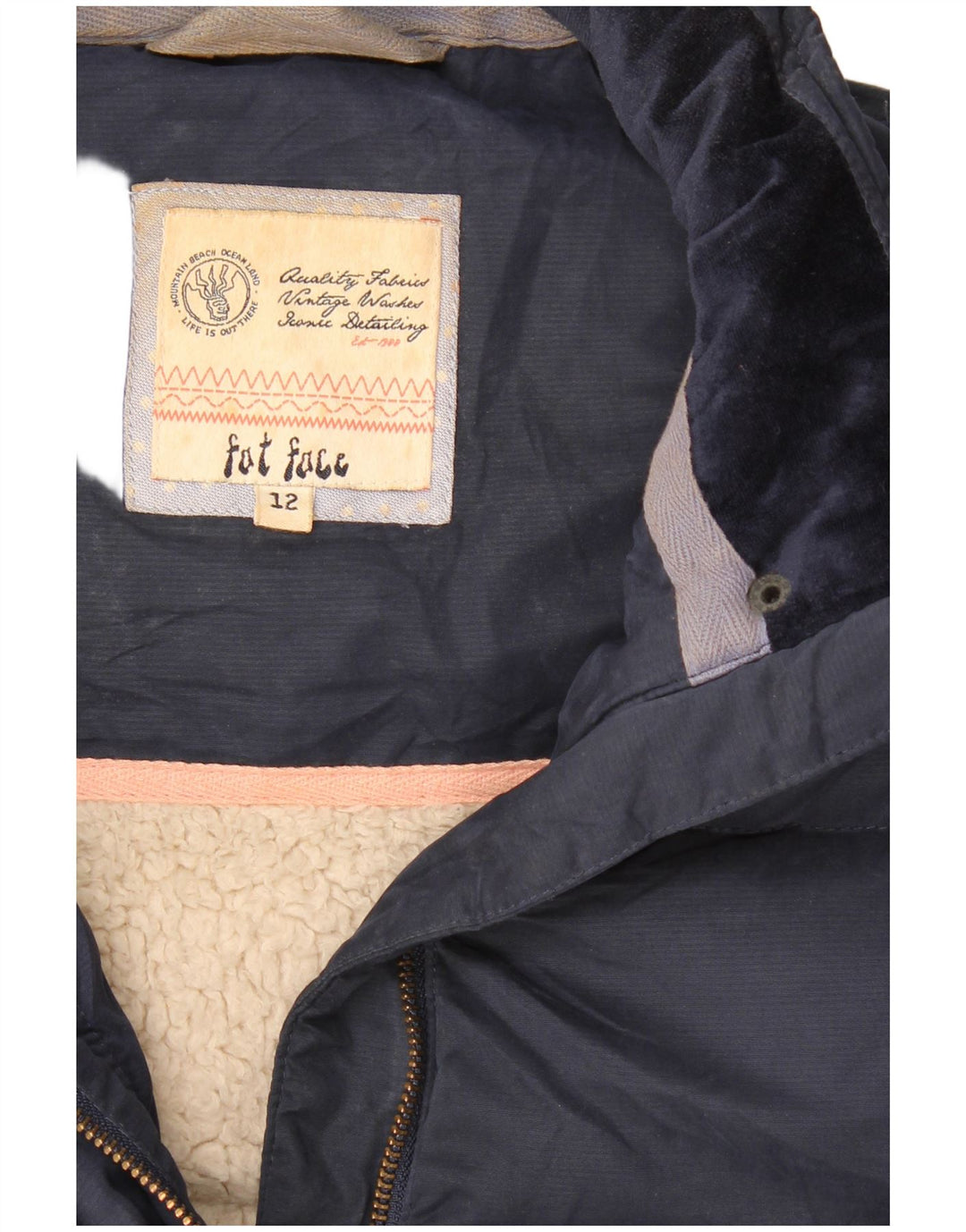 Fat Face Dame Sherpa Polstret Gilet UK 12 Medium Navy Blue Polyester