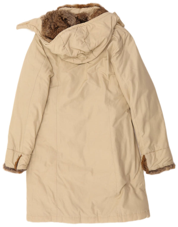 Woolrich Dame Hætte Polstret Frakke UK 12 Medium Beige Bomuld