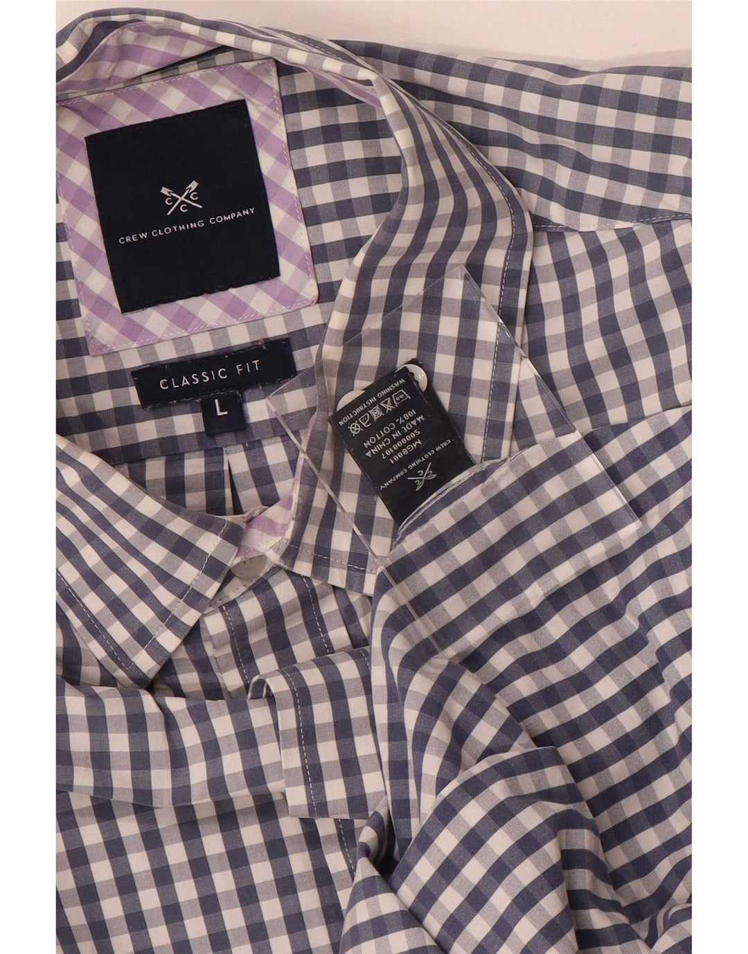 Crew Clothing Herre Classic Fit Shirt Large Navy Blue Gingham Cotton
