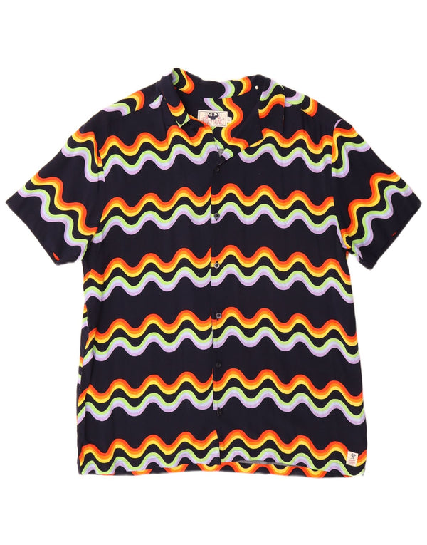 Vintage kortærmet herreskjorte Stor marineblå Chevron Viscose