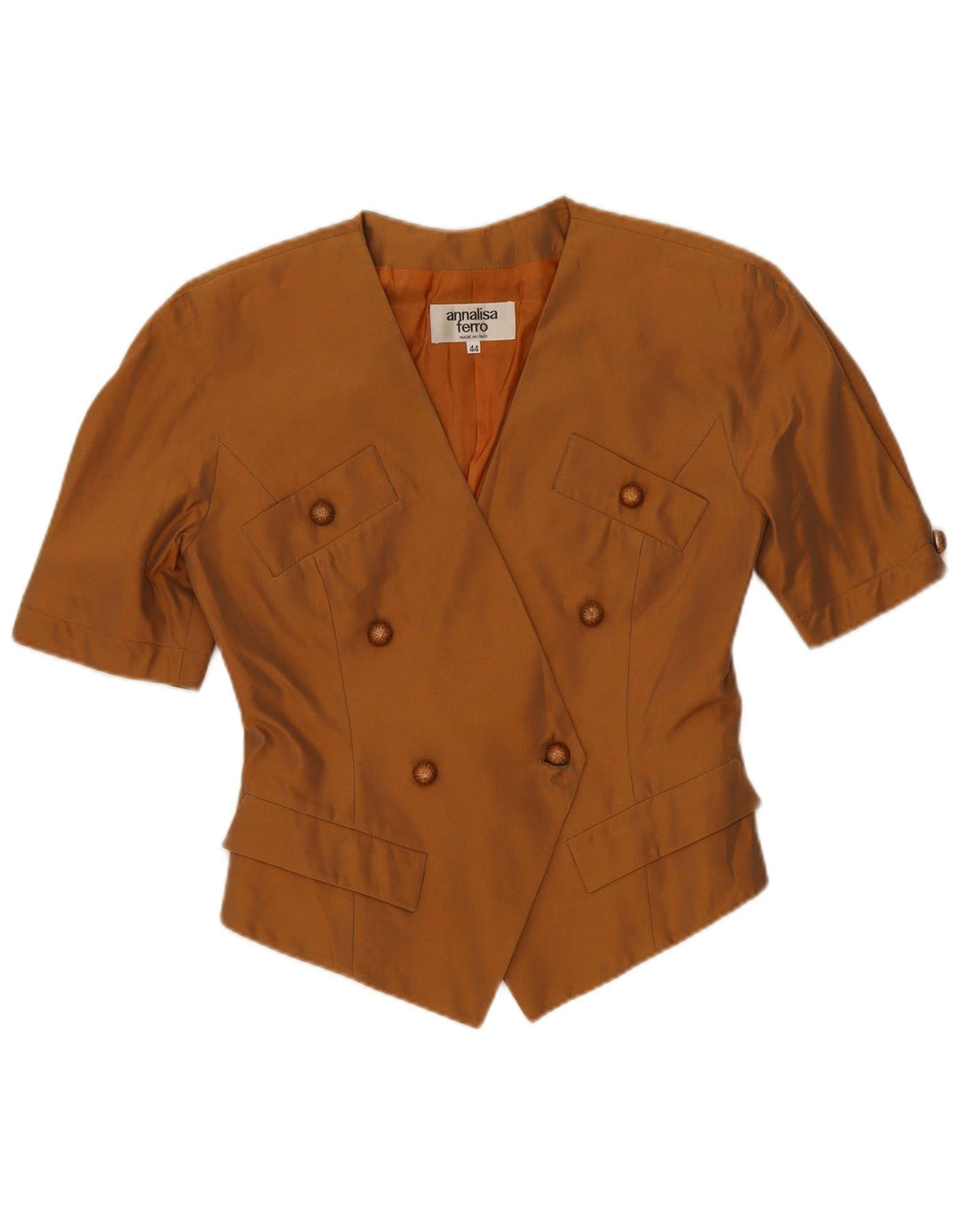 Annalisa Ferro Dame Crop Kortærmet Blazer Jacket IT 44 Medium Brun