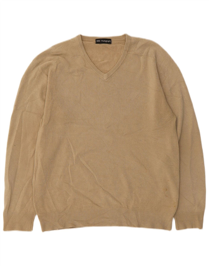 Marks & Spencer Herre Autograph V-hals sweater Lille Beige Akryl