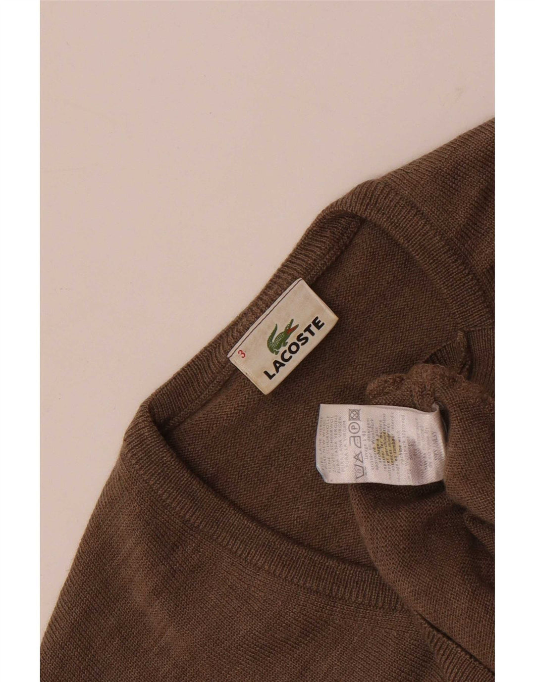 Lacoste Herre V-hals sweater str. 3 Lille Brun Ny Uld