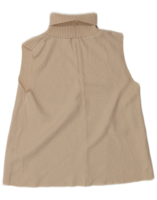 Zara Dame Roll Neck Vest Tank Top UK 14 Medium Off White Polyester