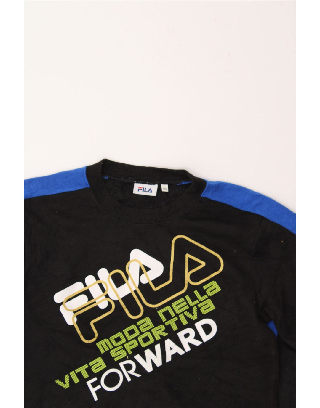 FILA Boys Graphic Top Long Sleeve 13-14 Years Black Colourblock Vintage Fila and Second-Hand Fila from Messina Hembry 