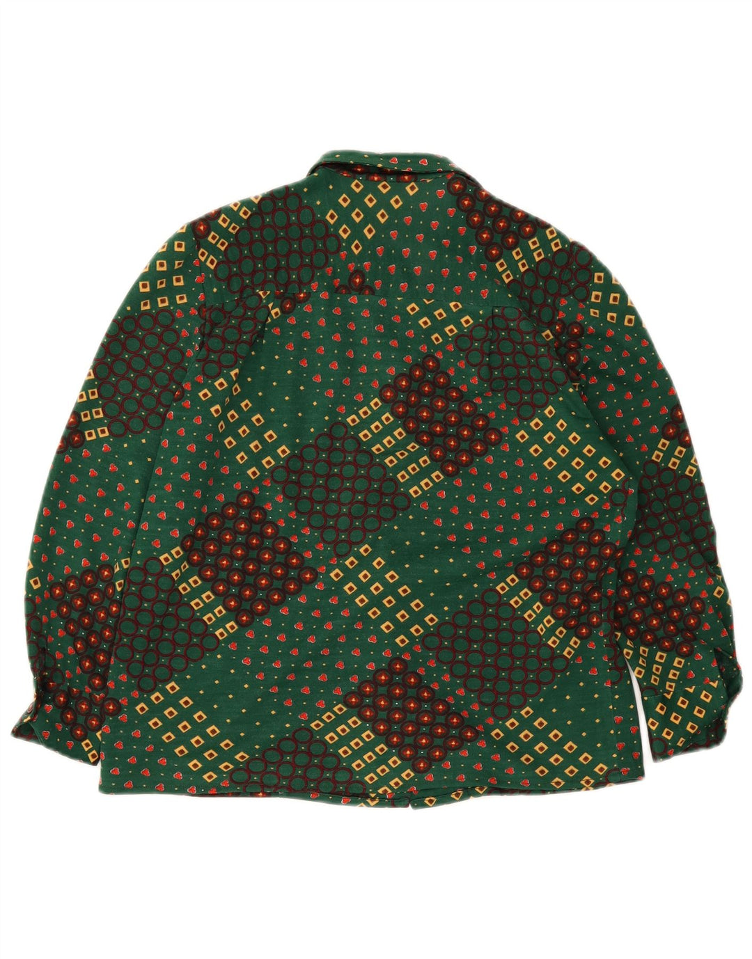 Vintage skjorte med 3/4 ærmer til kvinder UK 14 Medium Grøn Geometrisk
