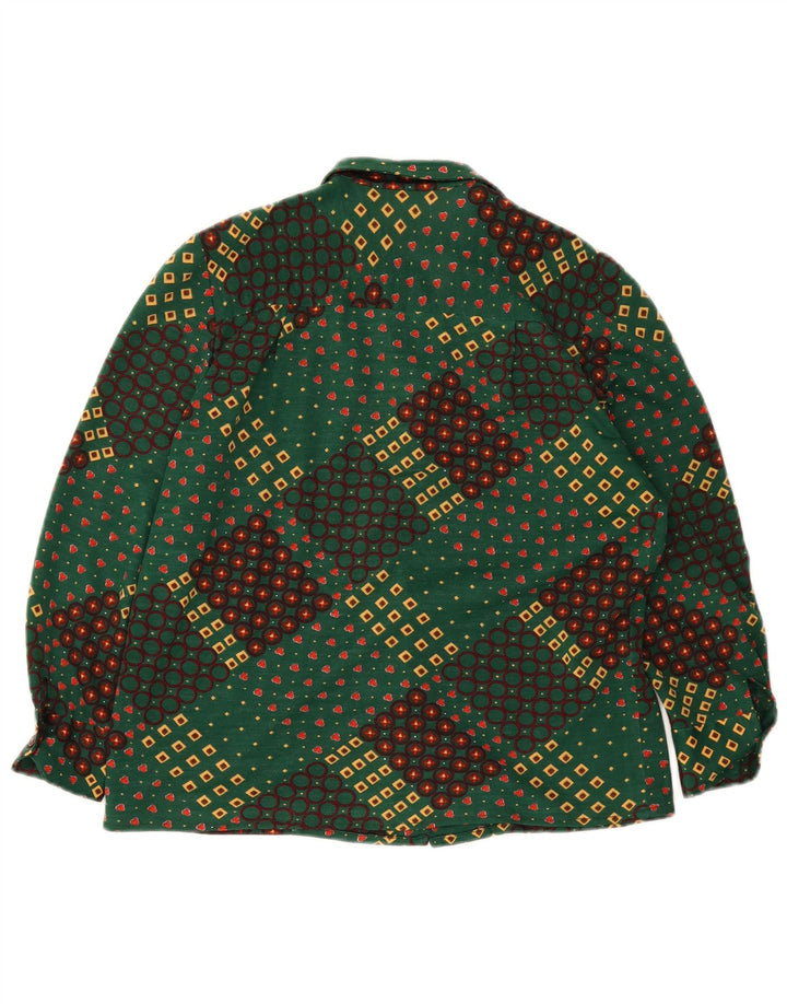 Vintage skjorte med 3/4 ærmer til kvinder UK 14 Medium Grøn Geometrisk