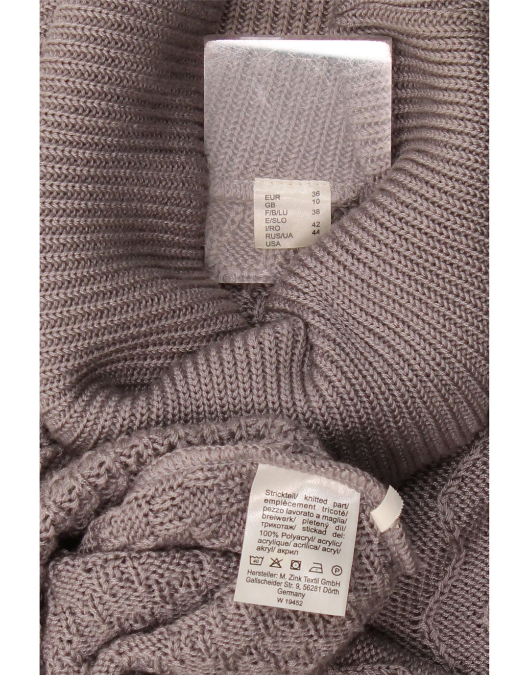 Vintage Dame Roll Neck Jumper Sweater UK 10 Small Grey Polyacrylic