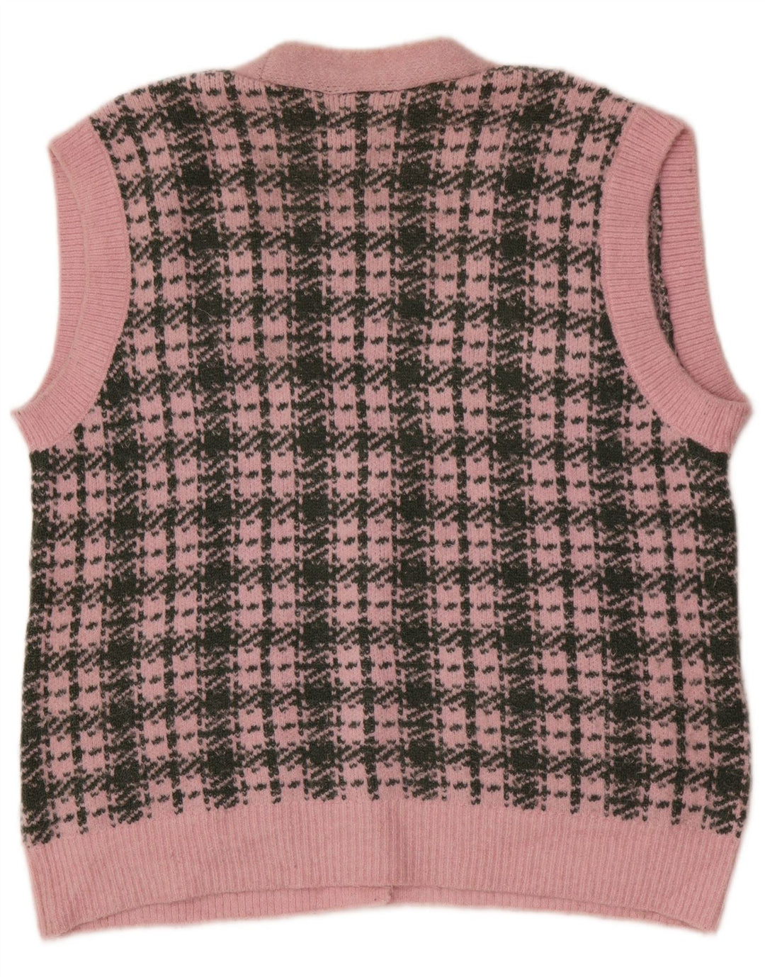 Zara Dame ærmeløs oversized cardigan sweater UK 10 Small Pink Check