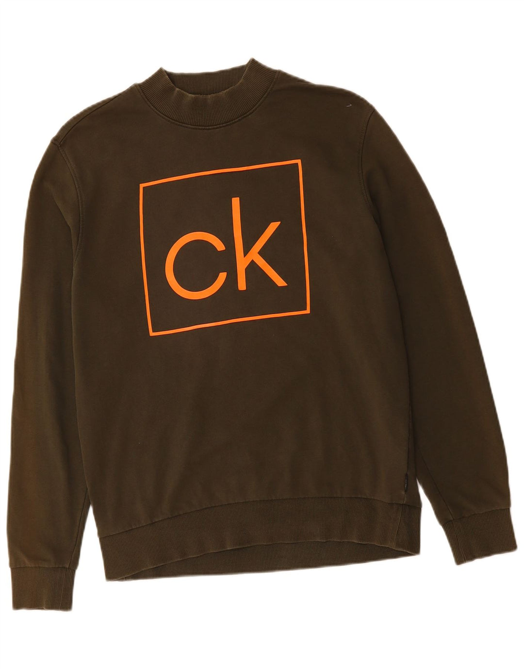 CALVIN KLEIN Mens Graphic Sweatshirt Jumper Medium Khaki Cotton