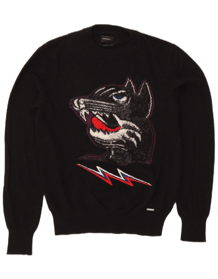 Diesel Herre grafisk rund hals sweater stor sort uld