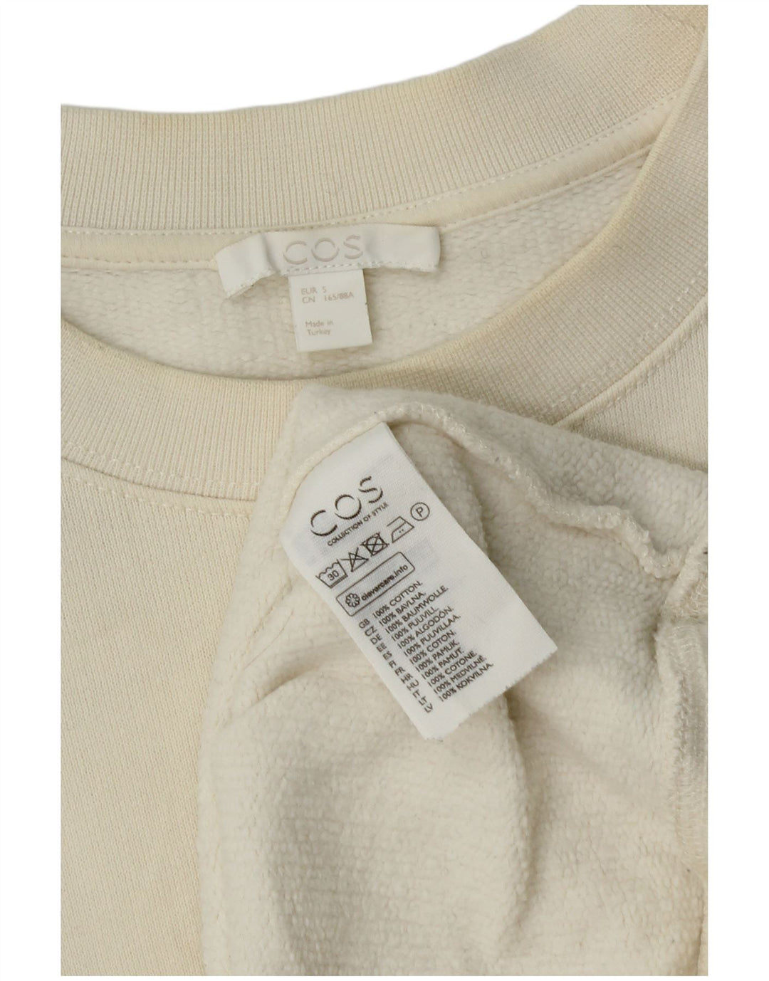 Cos Dame Oversized Sweatshirt Jumper UK 10 Small Off White Bomuld