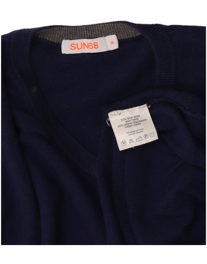 SUN68 Herre V-hals sweater mellemblå uld