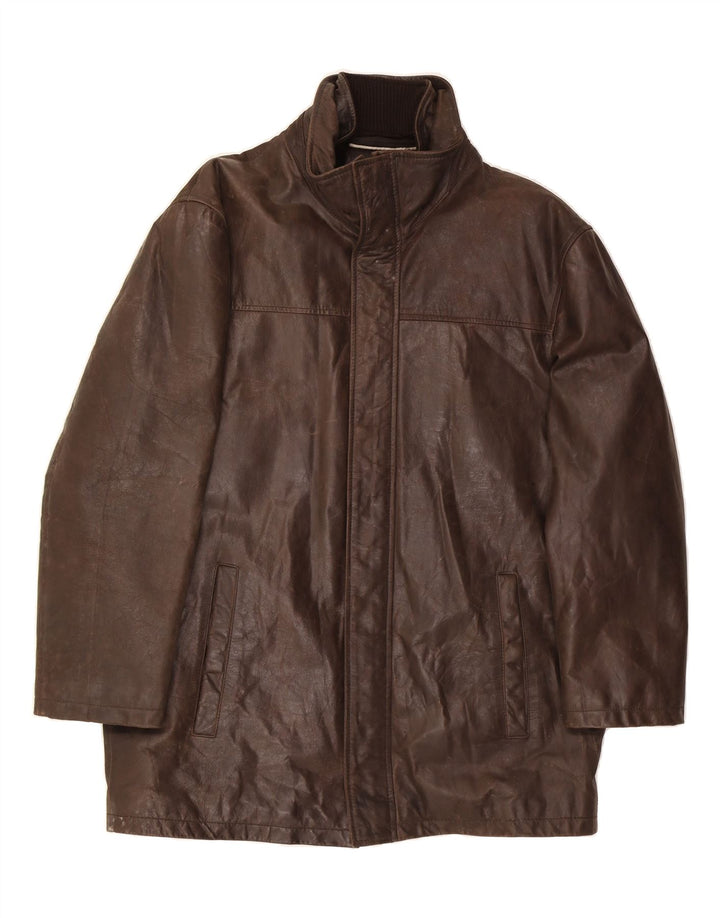 VINTAGE Mens Leather Coat IT 54 2XL Brown Leather Vintage Vintage and Second-Hand Vintage from Messina Hembry 