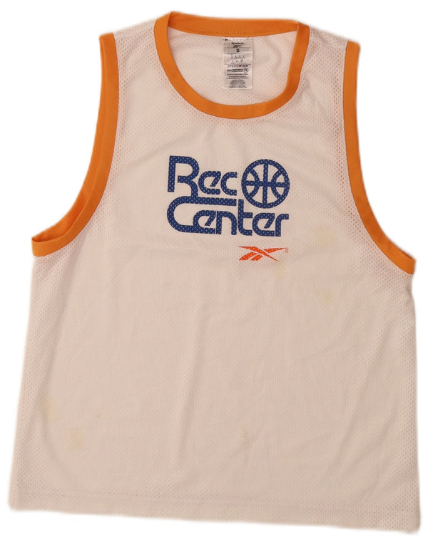 REEBOK Dame Loose Fit Grafisk Vest Top UK 8/10 Small Off White Polyester