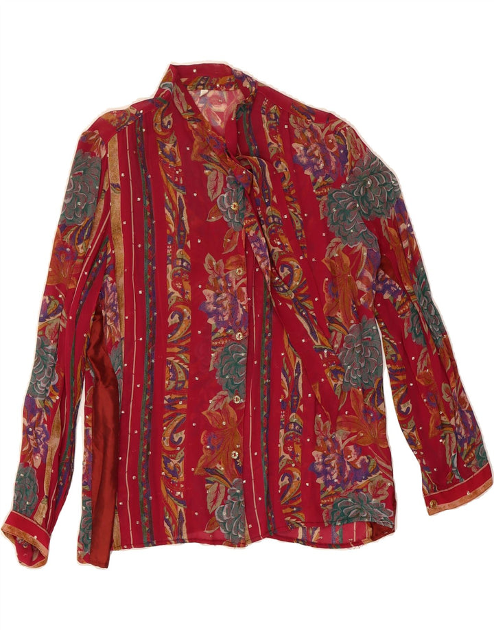 VINTAGE Womens Front Tie Shirt Blouse IT 44 Medium Burgundy Floral Vintage Vintage and Second-Hand Vintage from Messina Hembry 
