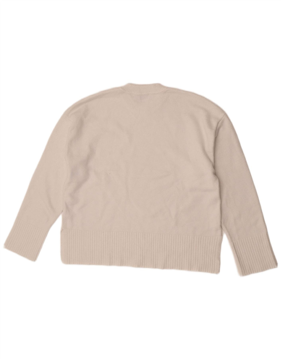 Zara Dame Oversized Crew Neck Jumper Sweater UK 10 Small White Viscose