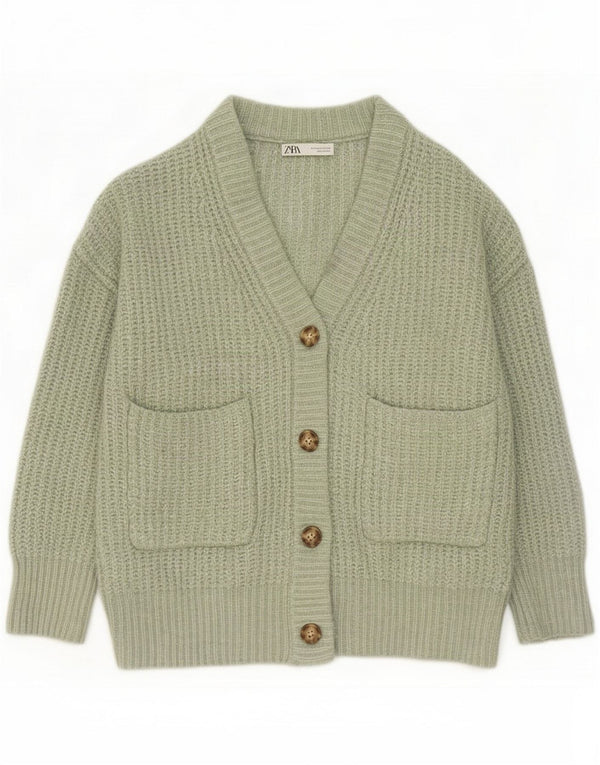Zara Dame 3/4 ærmet oversize cardigan sweater UK 10 Small Green