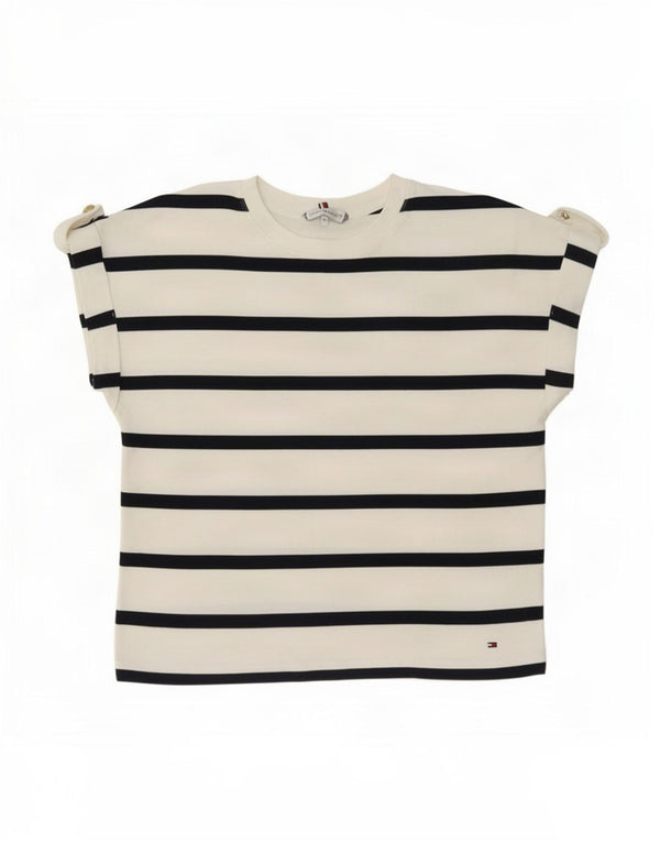 Tommy Hilfiger Dame T-Shirt Top UK 14 Medium Hvid Stribet Bomuld