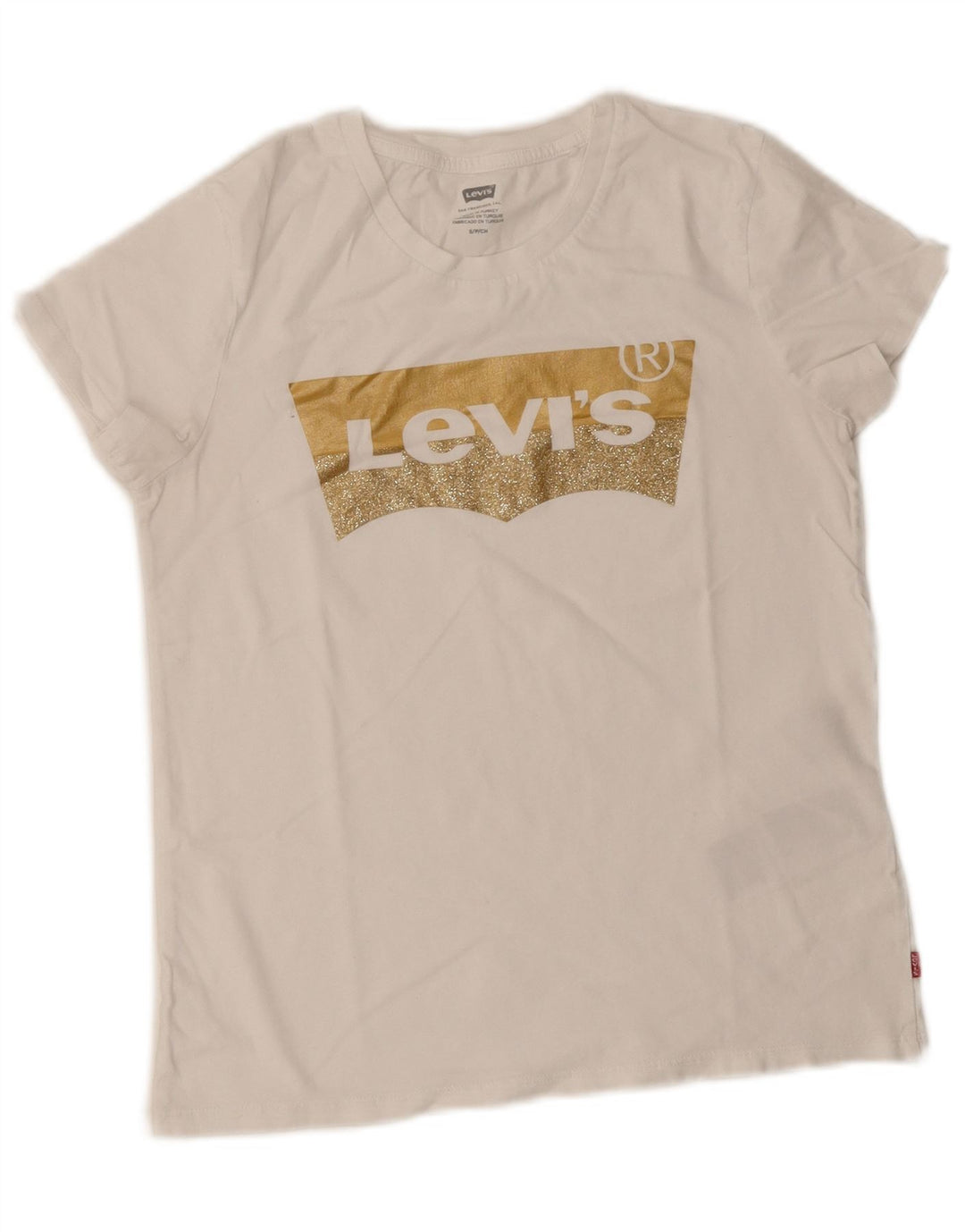 Levi's Dame Denizen Grafisk T-Shirt Top UK 10 Lille hvid bomuld