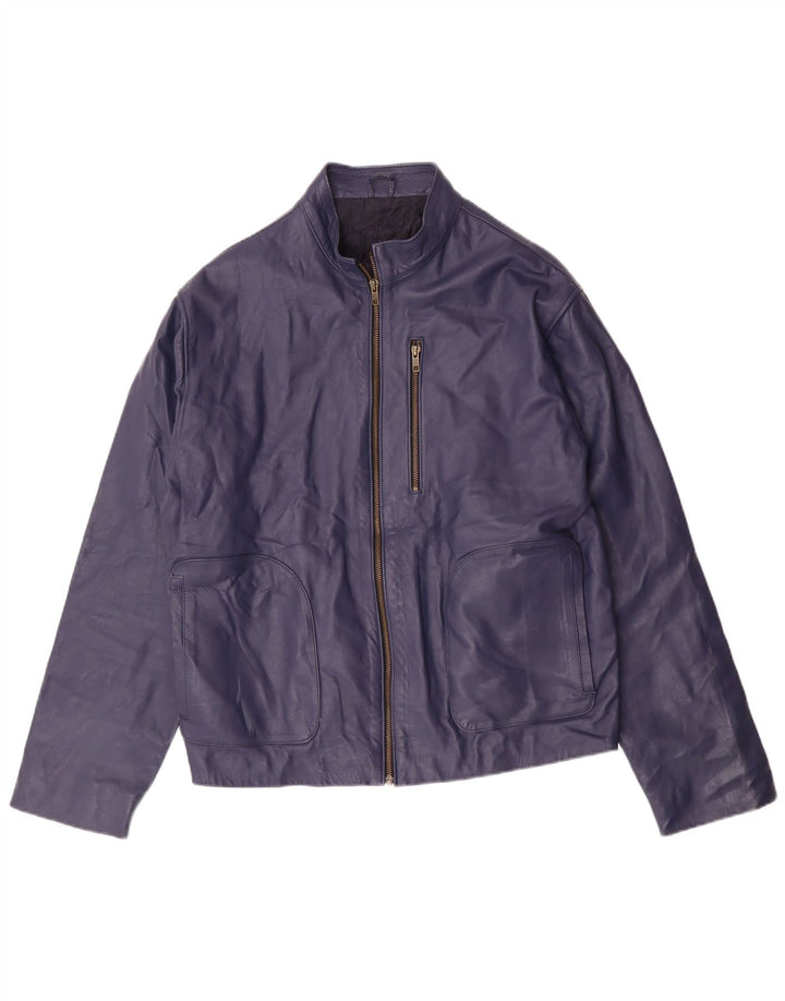 Vintage dame bomber læderjakke UK 14 Medium Navy Blue