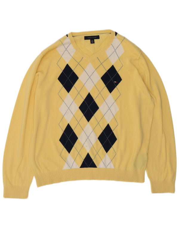 TOMMY HILFIGER Herre V-hals sweater Large Yellow Argyle/Diamond