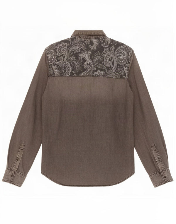 Zara Mens Slim Fit Denim Shirt Medium Grey Paisley Cotton
