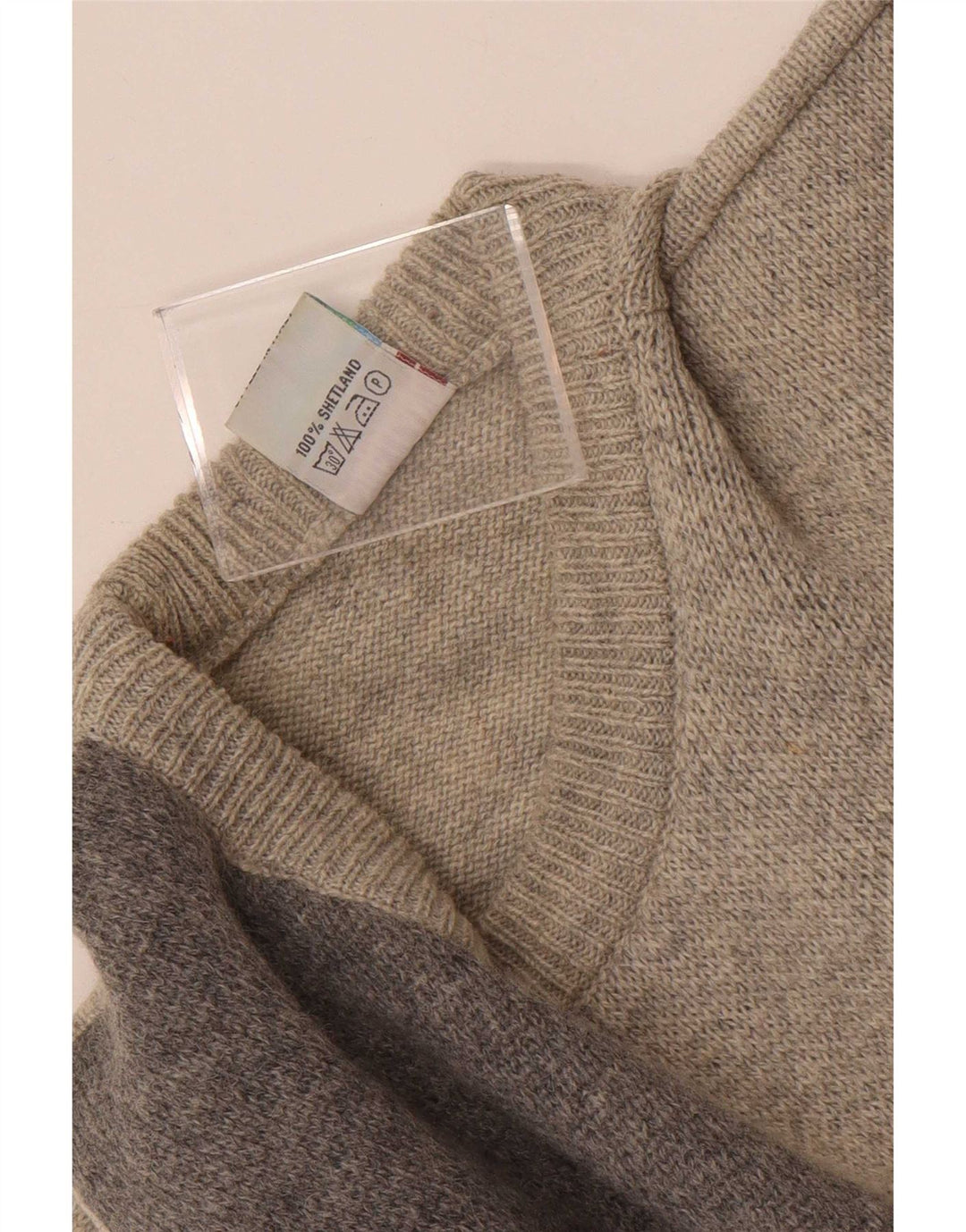 Shetland Jeneros Herre Crew Neck Jumper Sweater Medium Grå Geometrisk